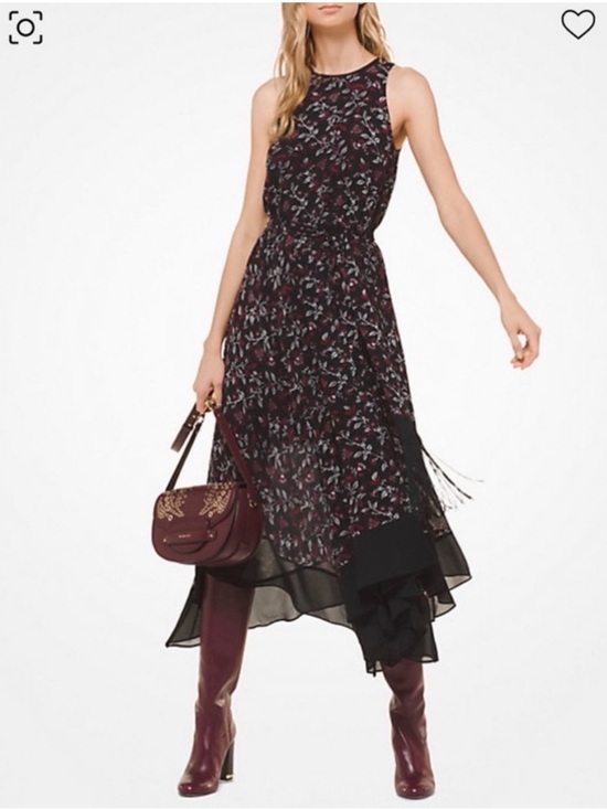 Michael Kors Dresses & Skirts - Michael Kors Burgundy and Black Floral Midi Dress